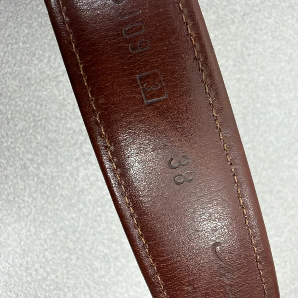 Mezlan Belt Mens 38 Brown Ribbed Leather Silver Tone Hardware Dress Classic 3109